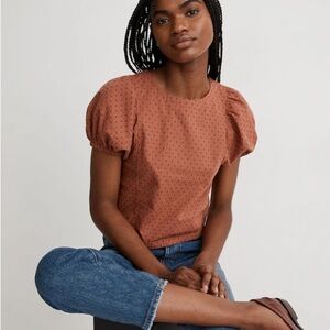 Madewell Jacquard Puff-Sleeve Top in Micro Cross Ground Clove Size 12